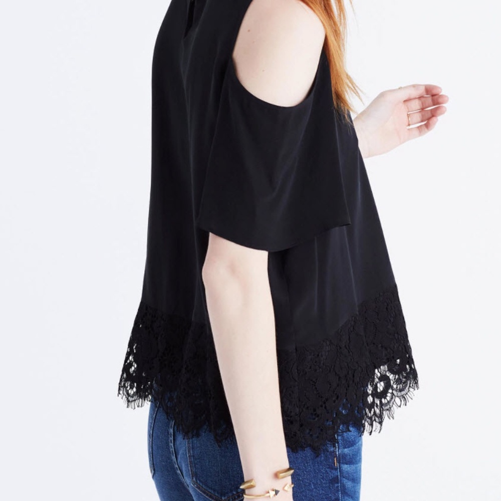 Madewell Lace-Edged Cold-Shoulder Silk Blouse